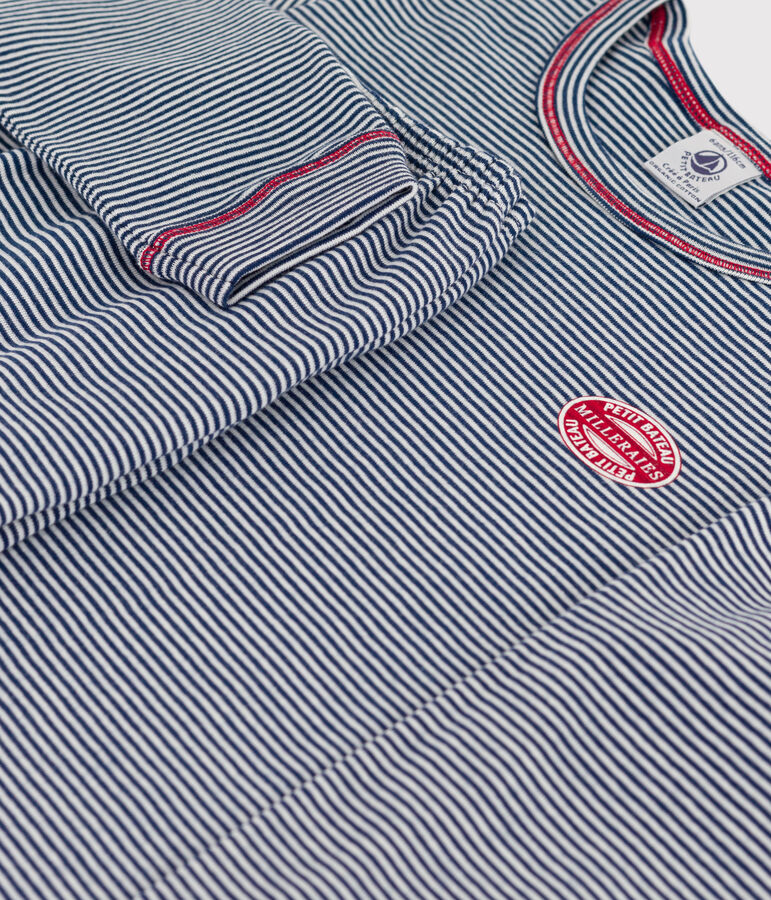 Pigiama millerighe bambino in cotone blu MEDIEVAL/bianco MARSHMALLOW