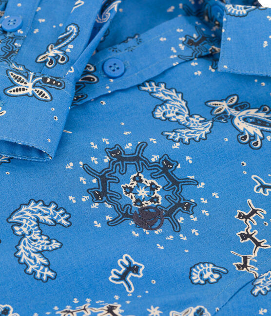 Camicia fantasia in popeline bambino blu BRASIER/bianco MULTICO