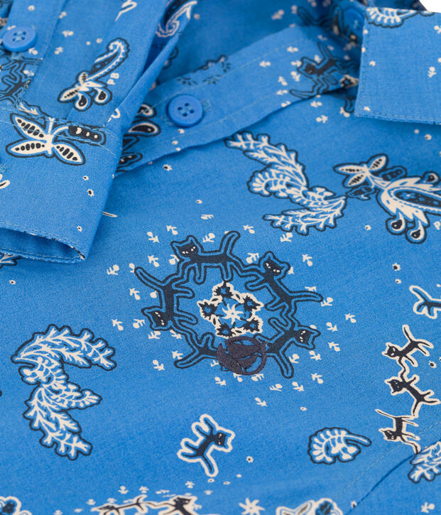 Camicia fantasia in popeline bambino blu/multicolore