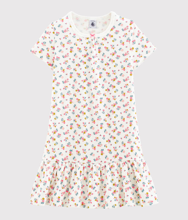 Camicia da notte bambina a costine bianco/multicolore