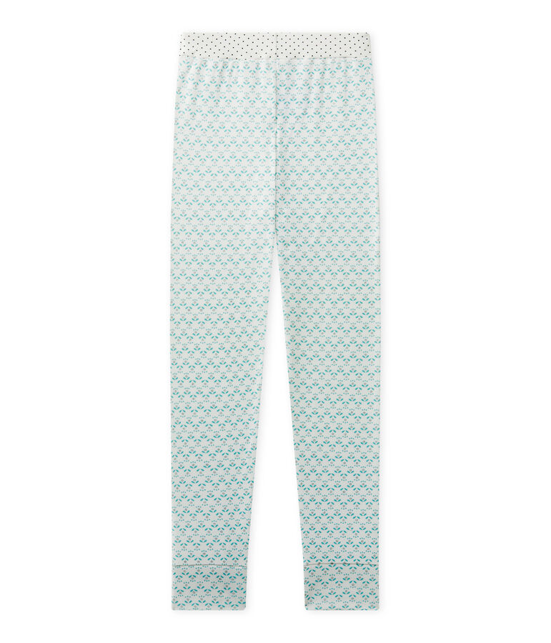 Pantaloni bambina per pigiama Mix&Match bianco LAIT/verde VERT/ MULTICO