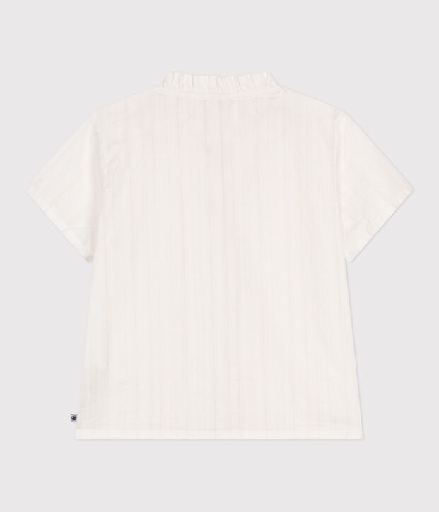 Blusa a maniche corte in cotone tinta unita bambina bianco