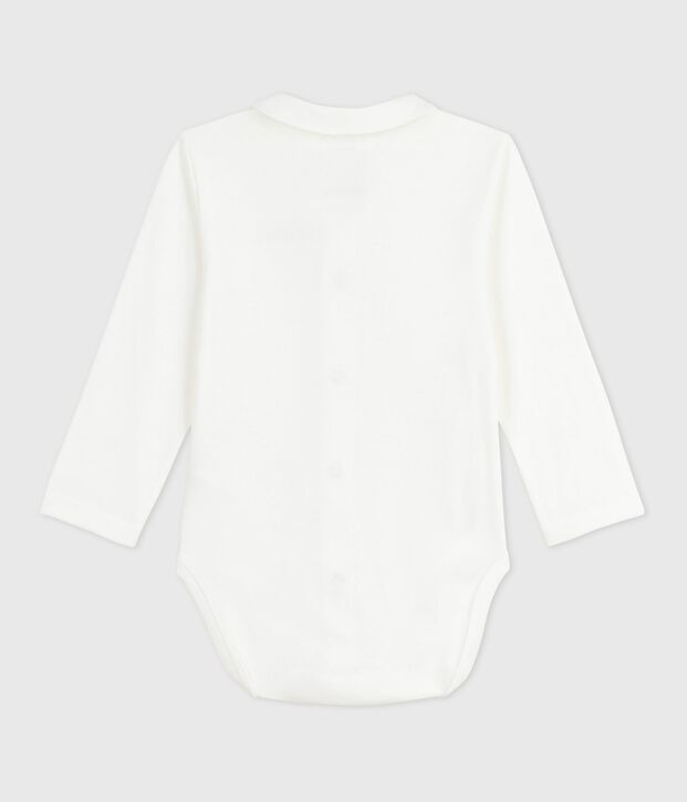 Body con colletto ricamato e scritta sul petto neonato bianco/blu