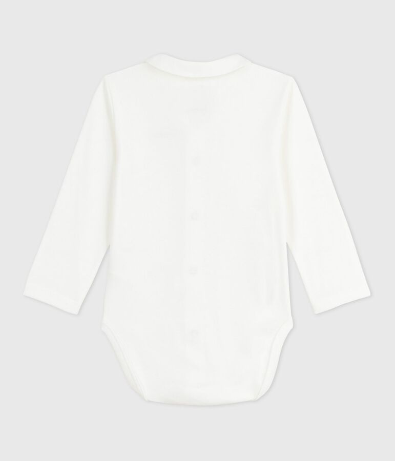Body con colletto ricamato e scritta sul petto neonato bianco/blu