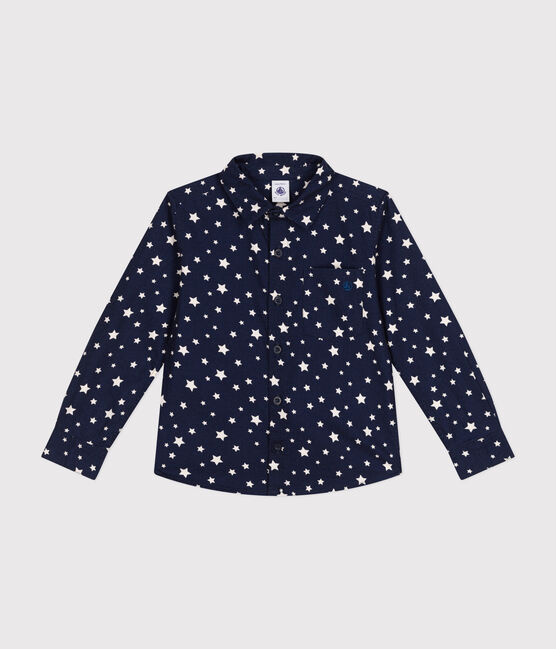 Camicia in flanella bambino blu MEDIEVAL/bianco MARSHMALLOW