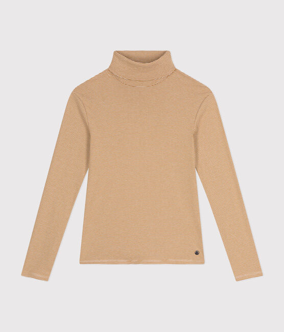 T-shirt dolcevita L'ICONIQUE in cotone Donna marrone CUIVRE/ MARSHMALLOW