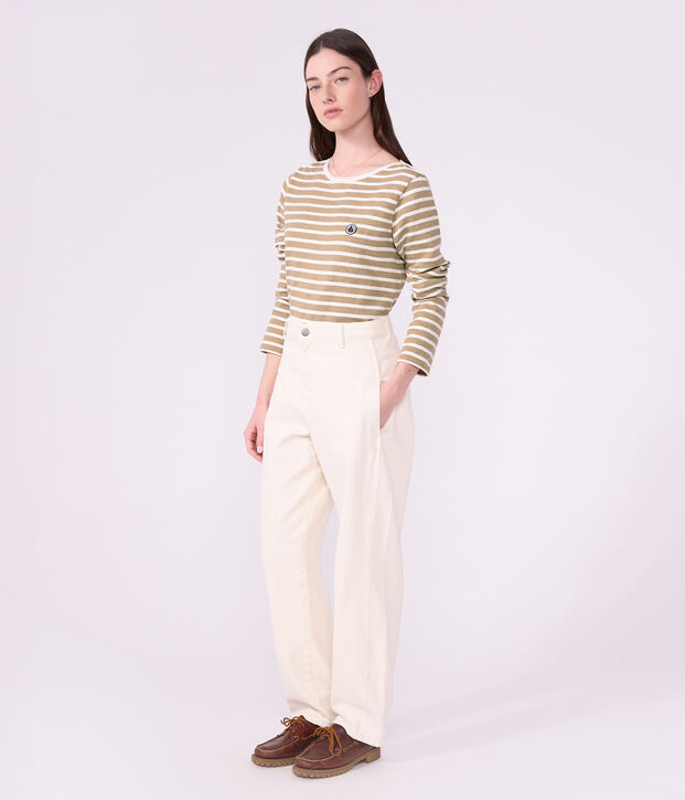 Marini&egrave;re a maniche lunghe in cotone donna beige/bianco