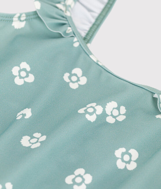 Costume da bagno intero a fiori bambina blu PAUL/bianco MARSHMALLOW
