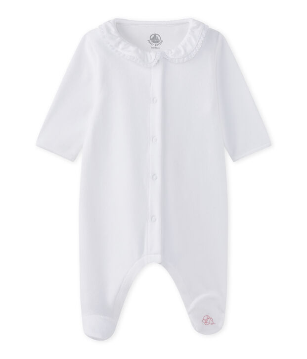 Tutina per beb&eacute; femmina in cotone bianco