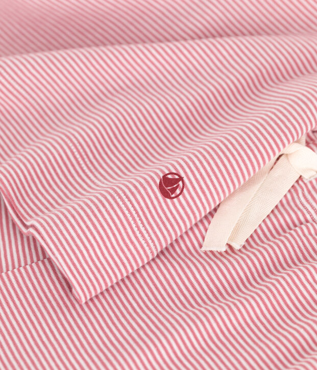 Pigiama short donna in cotone rigato rosa/bianco