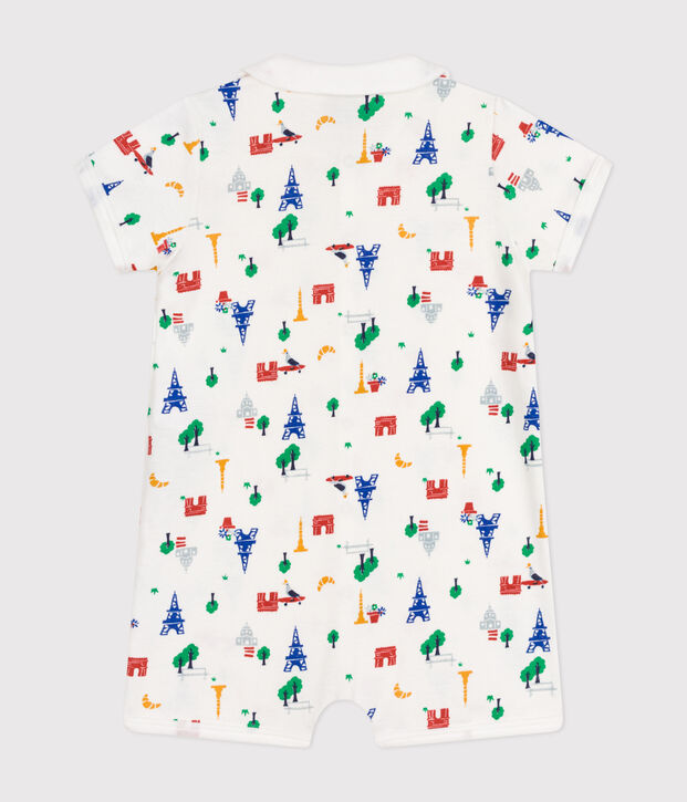 Tutina corta beb&egrave; in cotone bianco/multicolore