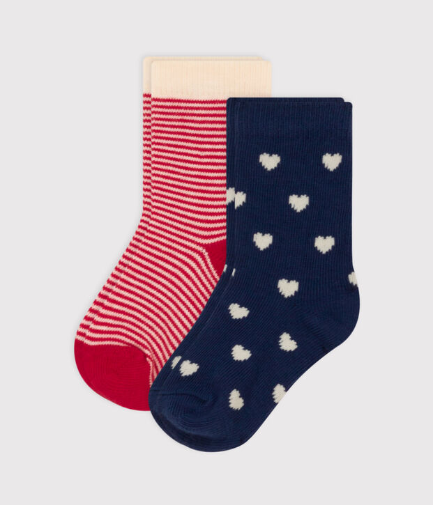 Set di 2 paia di calzini beb&egrave; in jersey di cotone a cuori multicolore