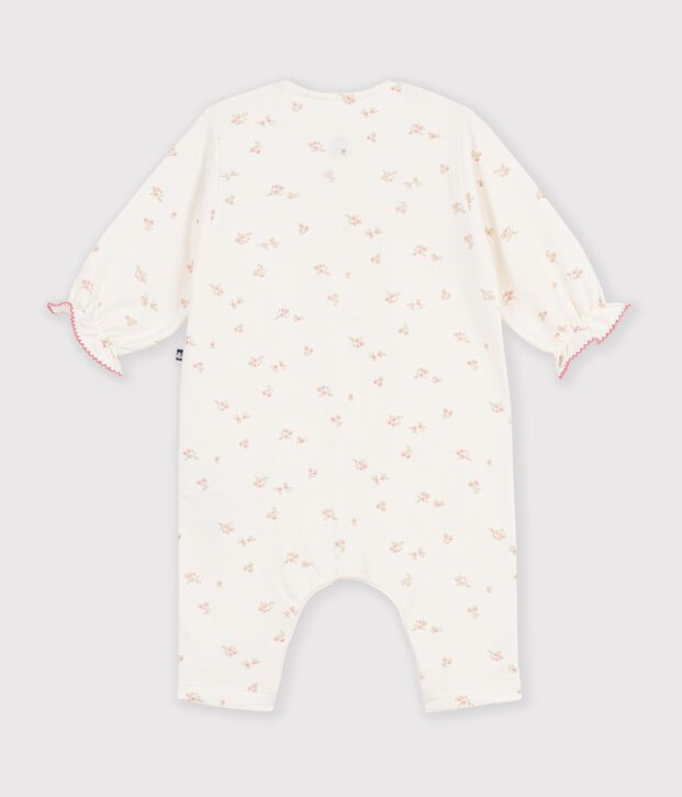 Tutina in cotone a volant con stampa a fiori neonata ecru/multicolore