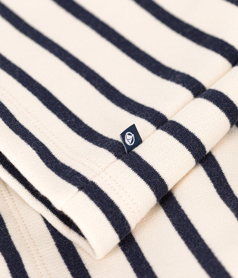 Abito bambina a maniche lunghe in felpa garzata ecru/blu