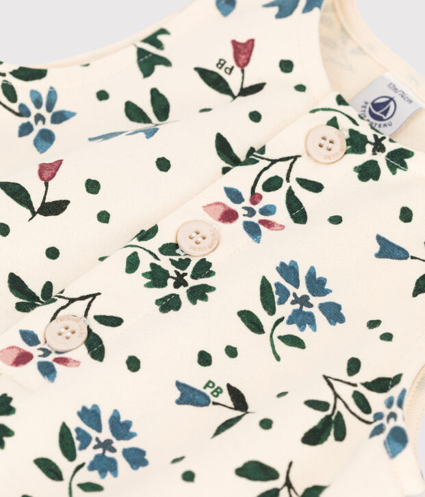 Tutina lunga beb&egrave; in tessuto felpa con motivo ecru/multicolore