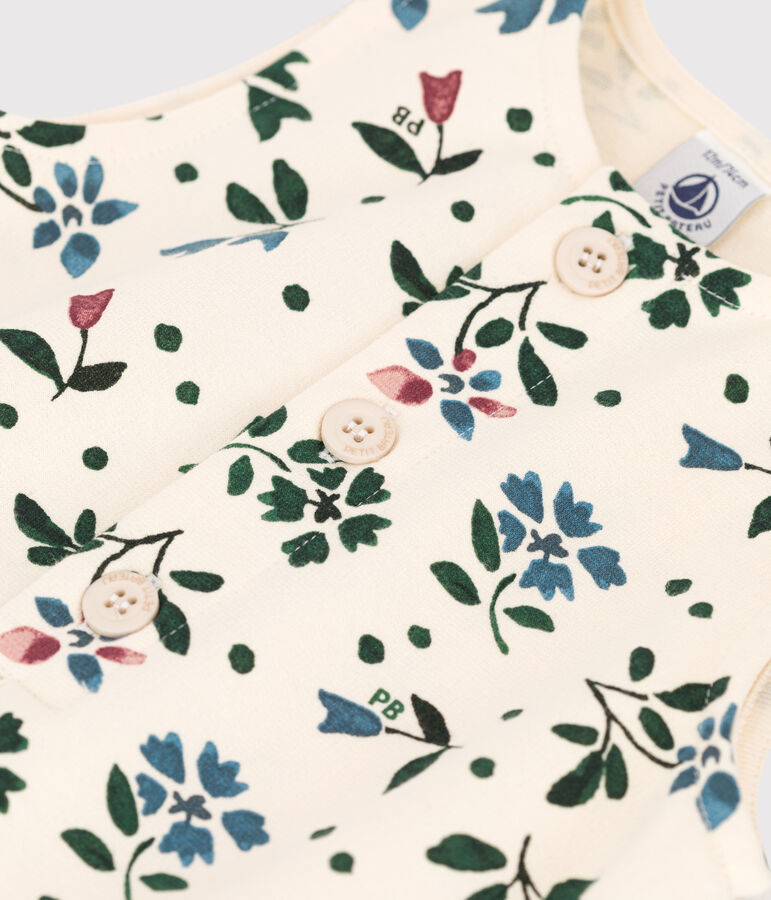 Tutina lunga beb&egrave; in tessuto felpa con motivo ecru/multicolore