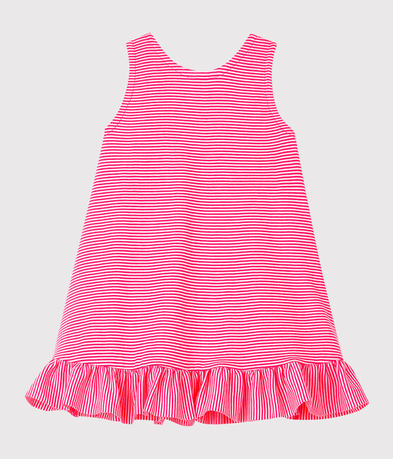 Abito senza maniche bebè femmina in maglia rosa GEISHA/bianco MARSHMALLOW