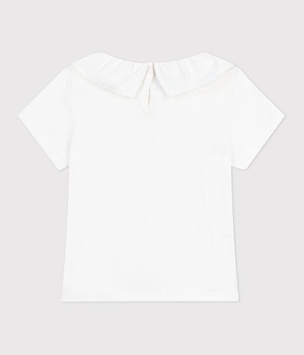 T-shirt con colletto e a maniche corte in cotone tinta unita bambino bianco