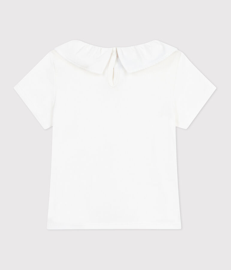 T-shirt con colletto e a maniche corte in cotone tinta unita bambino bianco
