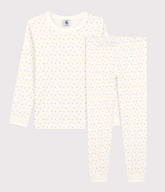 Pigiama a stelle multicolori bambina/bambino in cotone biologico bianco MARSHMALLOW/bianco MULTICO