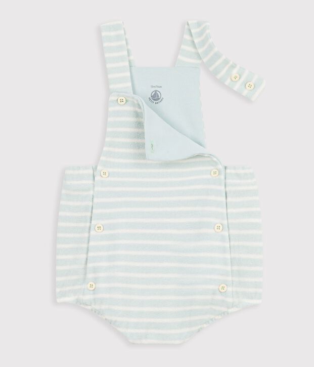 Pagliaccetto in spugna di cotone a righe neonato blu/ecru
