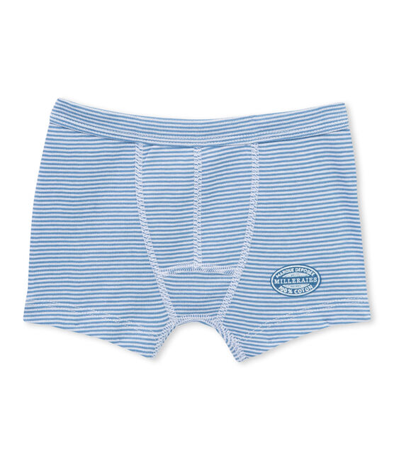 Boxer per bambino millerighe blu ALASKA/bianco ECUME