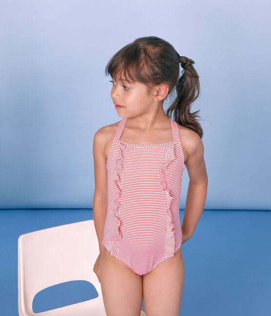 Costume intero bambina rosa GROSEILLER/bianco MARSHMALLOW