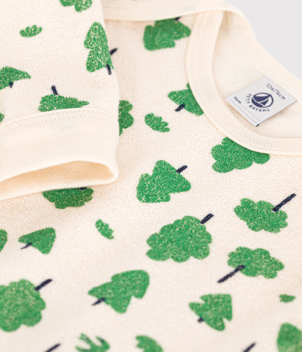 Pigiama in spugna bouclette spazzolata con alberi stampati neonato ecru/multicolore