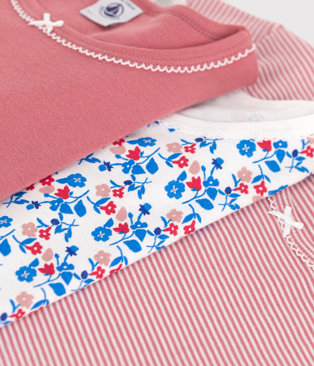 Set di 3 T-shirt a maniche corte in cotone a fiori bambina multicolore