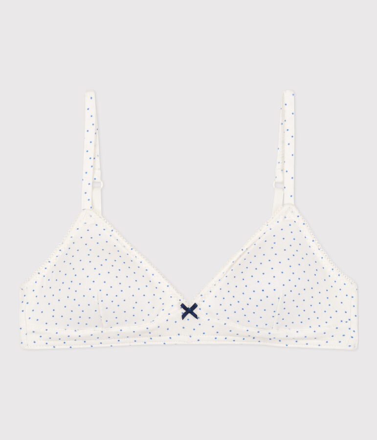 Reggiseno ragazza in cotone ed elastam a pois bianco/blu