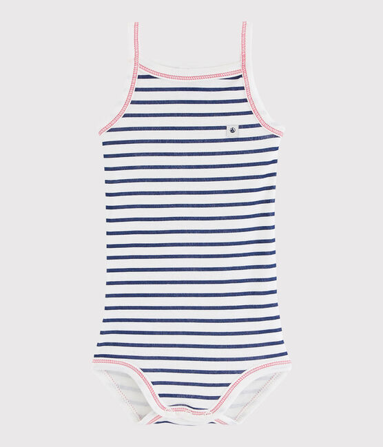 Body con spalline bebè femmina bianco MARSHMALLOW/blu MEDIEVAL