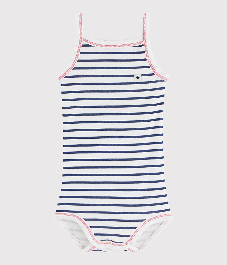 Body con spalline beb&egrave; femmina bianco MARSHMALLOW/blu MEDIEVAL