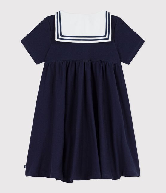 Abito a maniche corte in cotone tinta unita bambina blu SMOKING