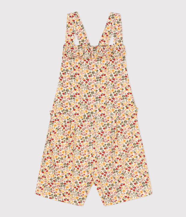Salopette corta  in popeline bambina ecru/multicolore