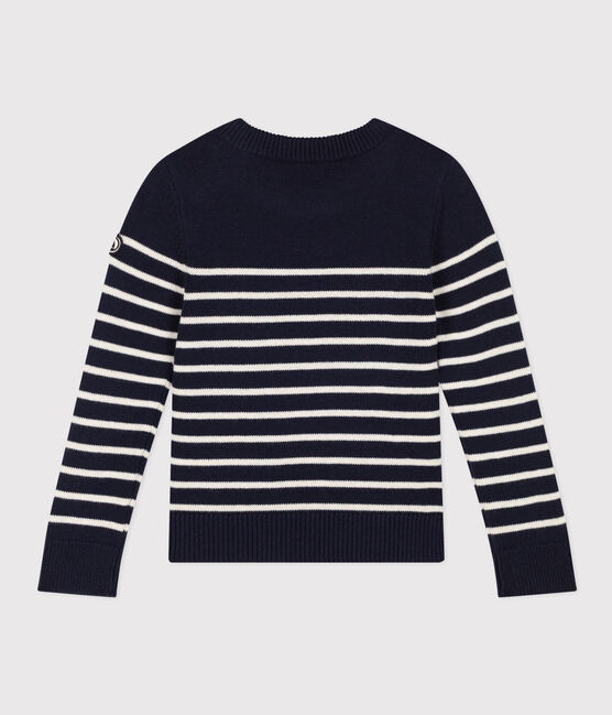 Pullover in lana e cotone bambino unisex blu SMOKING/bianco MARSHMALLOW