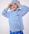 Felpa con cappuccio bambino unisex in spugna di cotone a righe blu MARSHMALLOW/ PORCELANA