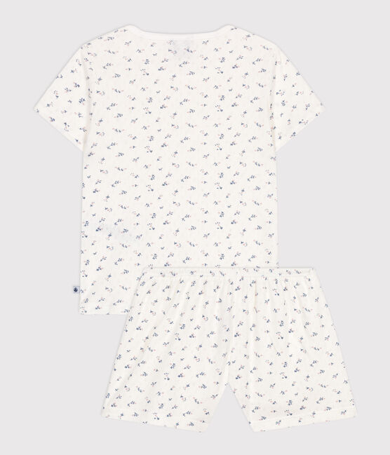 Pigiama corto in cotone traforato con stampa a fiori bambina bianco MARSHMALLOW/bianco MULTICO