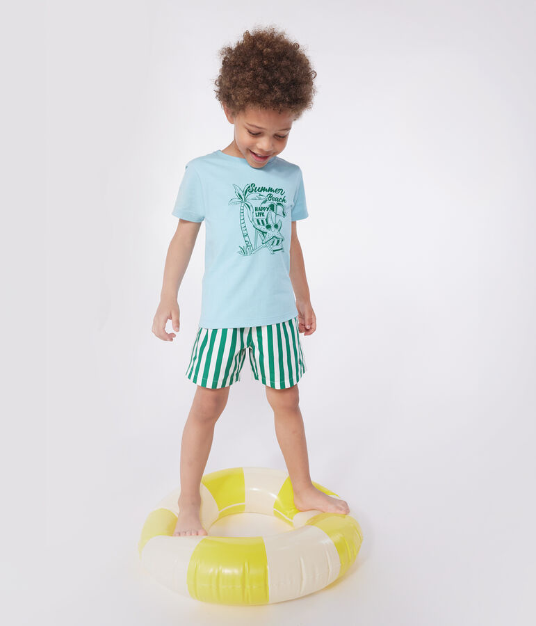 T-shirt a maniche corte in cotone con stampa bambino blu