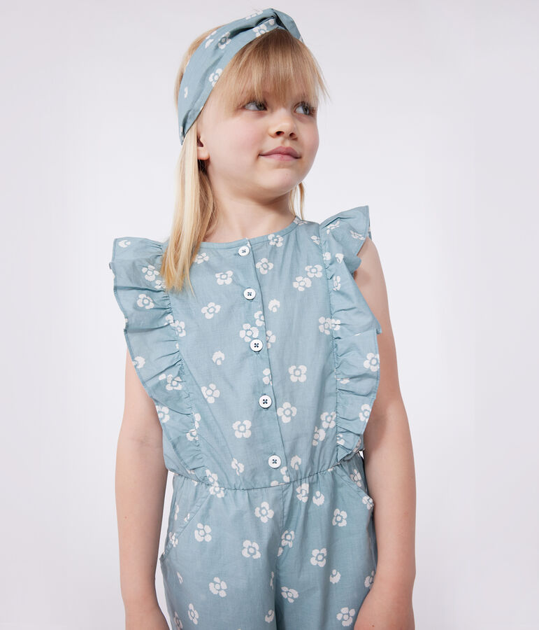 Tutina in cotone senza maniche a fiori bambina verde/bianco