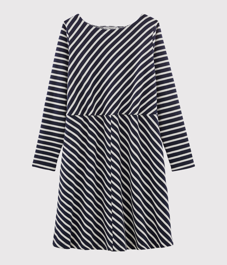 Abito maniche lunghe donna blu SMOKING/beige COQUILLE