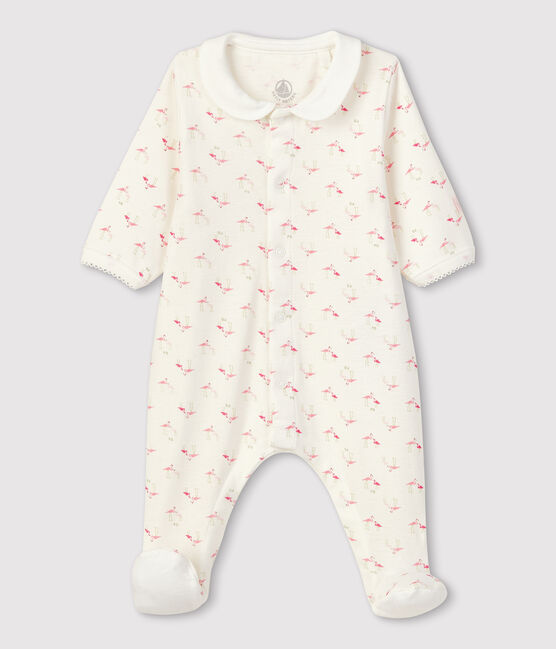 Tutina pigiama bebè femmina a costine bianco MARSHMALLOW/bianco MULTICO