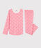 Pigiama jacquard gatti bambina in lana e cotone rosa CHEEK/bianco MARSHMALLOW