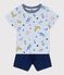 Pigiama corto bambino in cotone con stampa animali yoga blu FRAICHEUR/bianco MULTICO