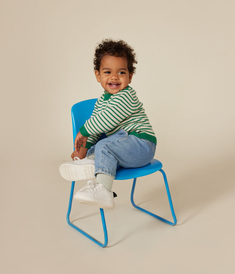 Pullover in maglia di lana e cotone neonato verde/ecru