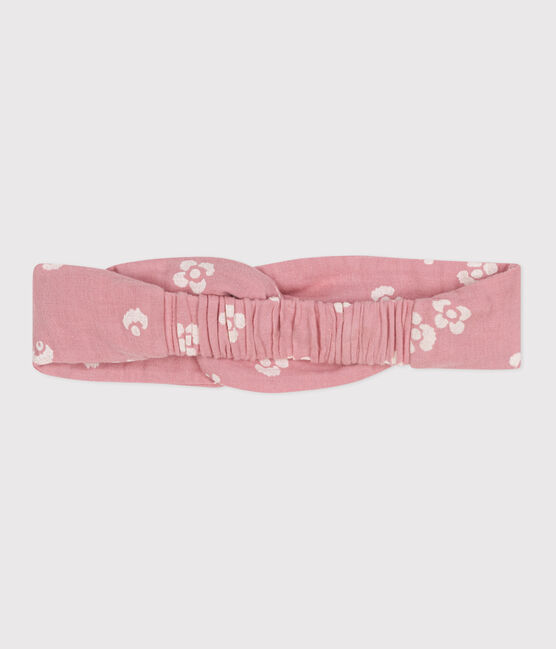 Bandeau bébé en gaze de coton imprimé fleurs rosa CHARME/bianco MARSHMALLOW