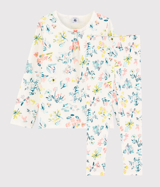 Pigiama fiori primaverili bambina in tubique bianco MARSHMALLOW/bianco MULTICO