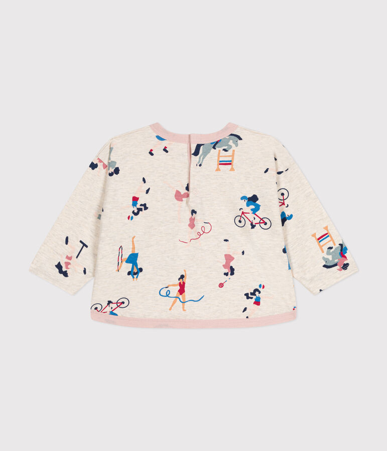 T-shirt a maniche lunghe in jersey sottile neonato beige/multicolore