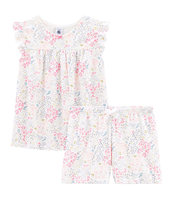 Pigiama corto bambina a costine bianco MARSHMALLOW/bianco MULTICO