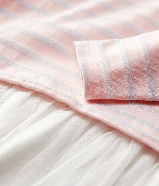 Abito bambina a maniche lunghe in cotone e tulle rosa MINOIS/ MARSHMALLOW ARGENT BRILLANT