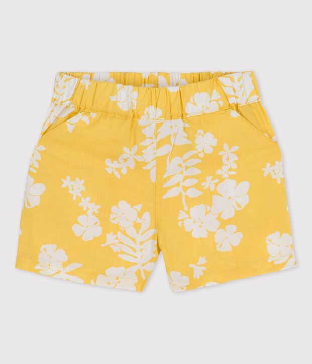 Shorts beb&egrave; con fantasia hawaiana in popeline giallo/bianco